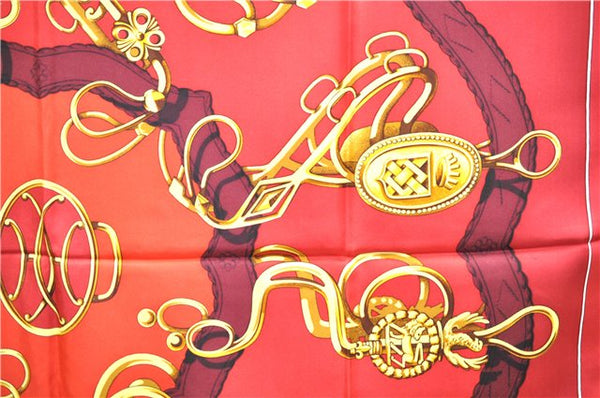 Authentic HERMES Carre 90 Scarf Crest Emblem Motif Silk Red 9419D