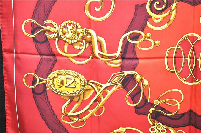 Authentic HERMES Carre 90 Scarf Crest Emblem Motif Silk Red 9419D