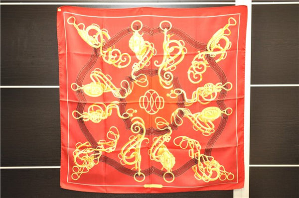 Authentic HERMES Carre 90 Scarf Crest Emblem Motif Silk Red 9419D