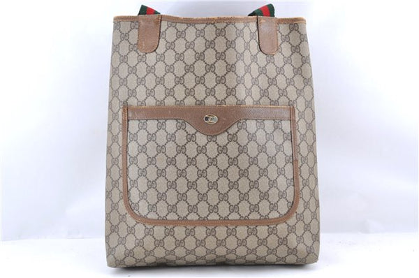 Authentic GUCCI Web Sherry Line Shoulder Tote Bag PVC Leather Brown 9420C