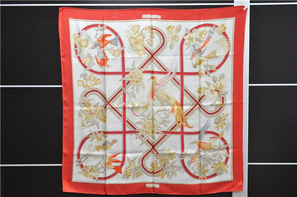 Authentic HERMES Carre 90 Scarf "Caraibes" Silk Red 9420D