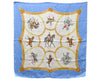 Auth HERMES Carre 90 Scarf "ECOLE FRANCAISE D'EQUITATION" Silk Light Blue 9421D