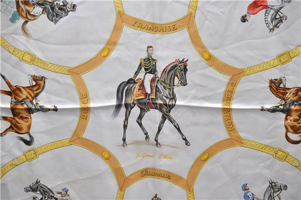 Auth HERMES Carre 90 Scarf "ECOLE FRANCAISE D'EQUITATION" Silk Light Blue 9421D