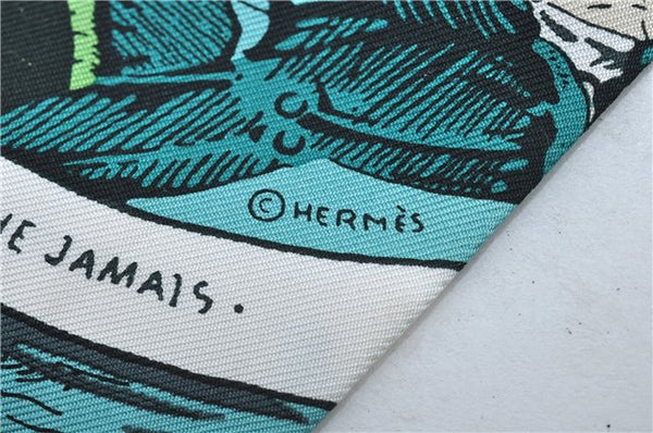 Auth HERMES Twilly Scarf "JEU DES OMNIBUS ET DAMES BLANCHES" Silk Green 9423D