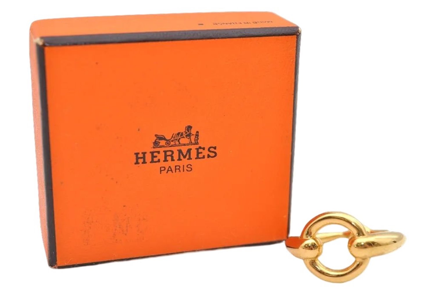 Authentic HERMES Scarf Ring Moris Circle Design Gold Box 9425D