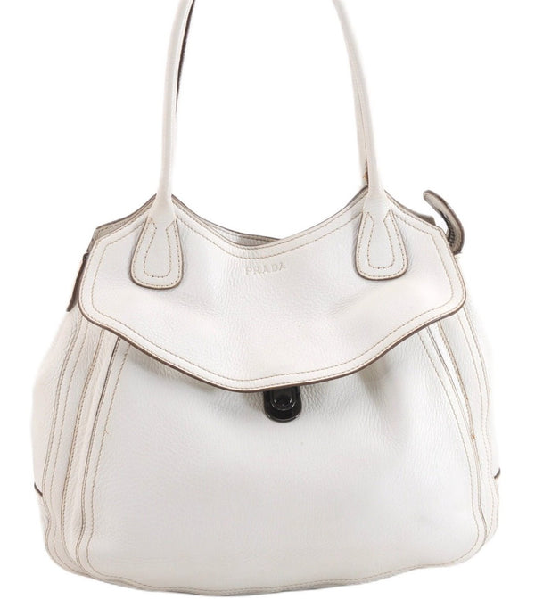 Authentic PRADA Vintage Shoulder Tote Bag Purse Leather White 9434E