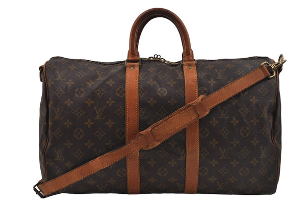 Auth Louis Vuitton Monogram Keepall Bandouliere 45 Boston Bag M41418 LV 9435D