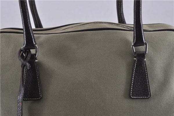 Authentic PRADA Vintage Canvas Leather Shoulder Hand Tote Bag Khaki Green 9441F