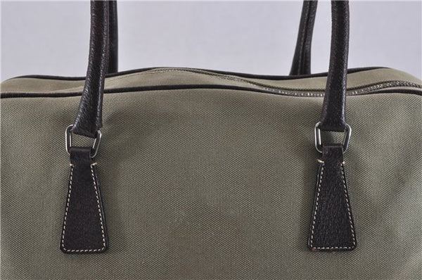 Authentic PRADA Vintage Canvas Leather Shoulder Hand Tote Bag Khaki Green 9441F