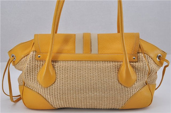 Authentic PRADA Raffia Leather Hand Shoulder Bag Beige Yellow 9444F