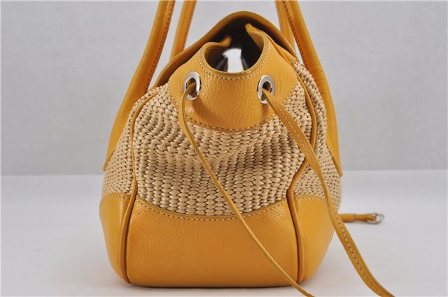 Authentic PRADA Raffia Leather Hand Shoulder Bag Beige Yellow 9444F