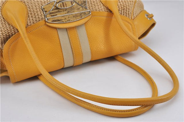 Authentic PRADA Raffia Leather Hand Shoulder Bag Beige Yellow 9444F