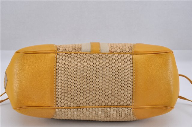 Authentic PRADA Raffia Leather Hand Shoulder Bag Beige Yellow 9444F