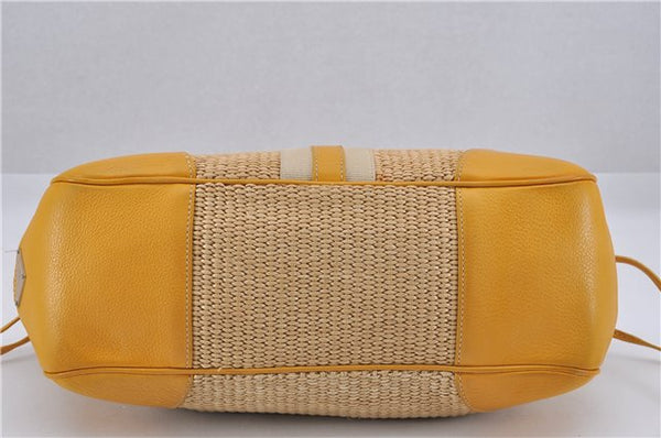 Authentic PRADA Raffia Leather Hand Shoulder Bag Beige Yellow 9444F