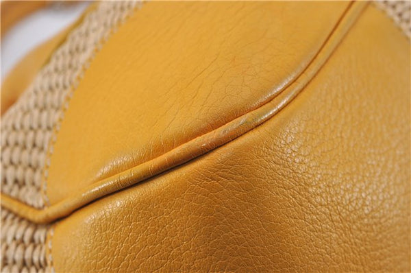 Authentic PRADA Raffia Leather Hand Shoulder Bag Beige Yellow 9444F