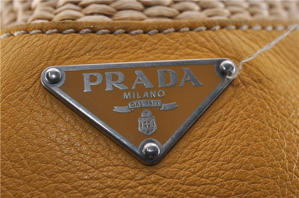 Authentic PRADA Raffia Leather Hand Shoulder Bag Beige Yellow 9444F
