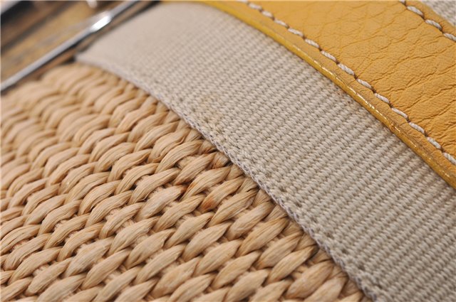 Authentic PRADA Raffia Leather Hand Shoulder Bag Beige Yellow 9444F