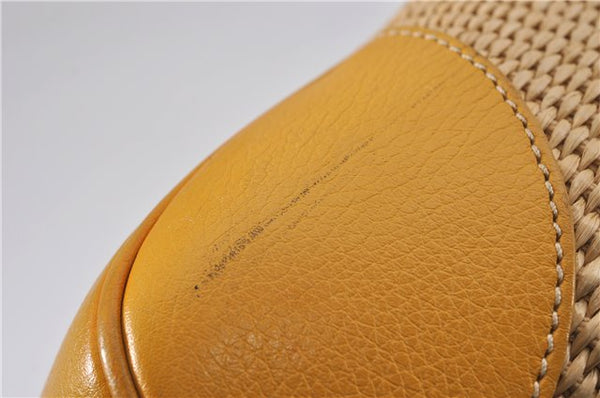 Authentic PRADA Raffia Leather Hand Shoulder Bag Beige Yellow 9444F