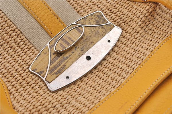 Authentic PRADA Raffia Leather Hand Shoulder Bag Beige Yellow 9444F
