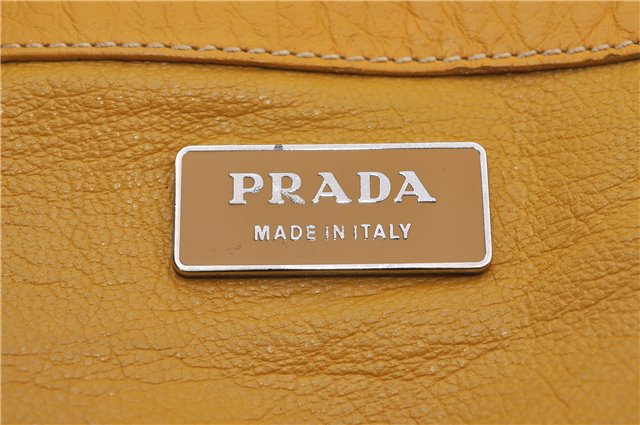 Authentic PRADA Raffia Leather Hand Shoulder Bag Beige Yellow 9444F