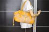 Authentic PRADA Raffia Leather Hand Shoulder Bag Beige Yellow 9444F