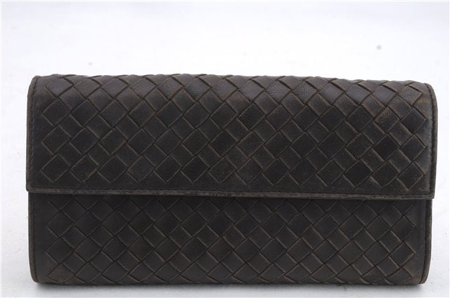 Authentic BOTTEGA VENETA Intrecciato Leather Long Wallet Purse Brown 9482C