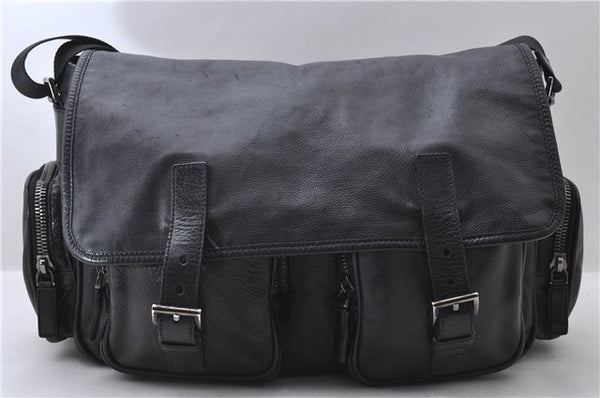Authentic PRADA Bufalo Mix Leather Plastic Shoulder Cross Bag VA0402 Black 9492C