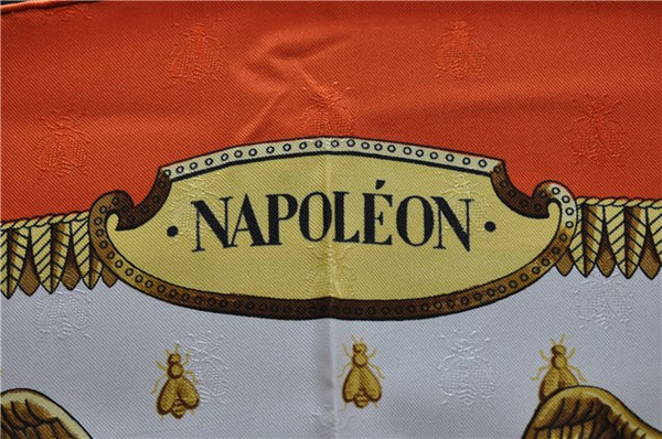 Authentic HERMES Carre 90 Scarf "NAPOLEON" Silk Orange 9507D