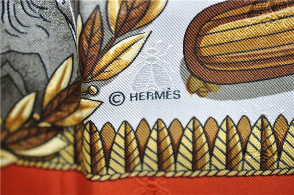 Authentic HERMES Carre 90 Scarf "NAPOLEON" Silk Orange 9507D