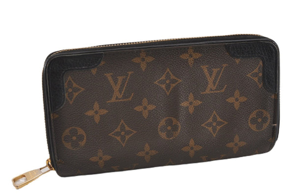 Authentic Louis Vuitton Monogram Zippy Wallet Retiro Long Black M61855 LV 9507F