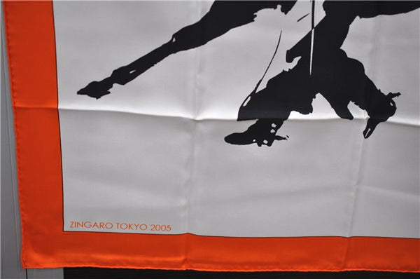 Authentic HERMES Carre 65 Scarf "ZINGARO TOKYO 2005" Silk Orange 9511D