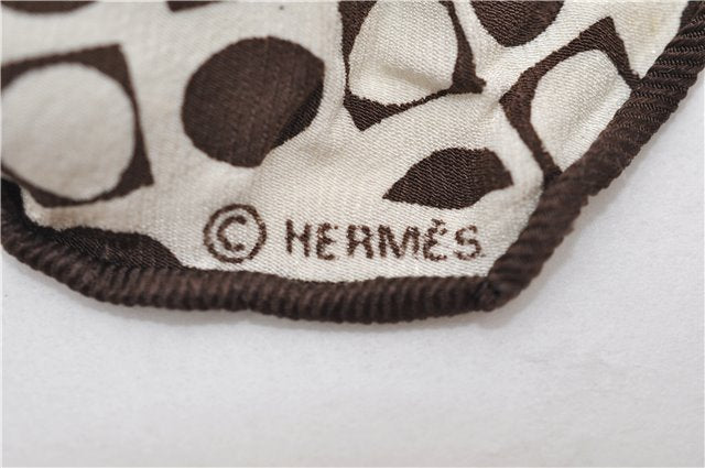 Authentic HERMES Losange PM Scarf Dots Pattern Silk Brown White Box 9516D