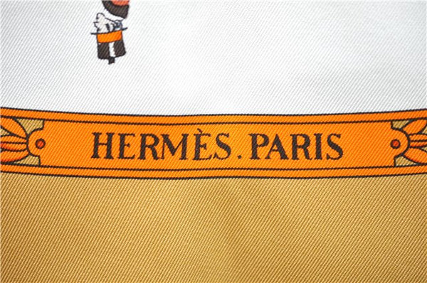 Auth HERMES Carre 90 Scarf "LA PROMENADE DE LONGCHAMPS" Silk Brown Box 9517D