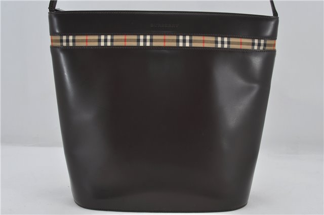 Authentic BURBERRY Leather Nova Check Canvas Shoulder Cross Body Bag Brown 9520E