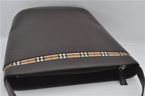 Authentic BURBERRY Leather Nova Check Canvas Shoulder Cross Body Bag Brown 9520E