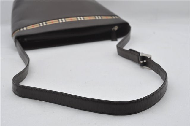 Authentic BURBERRY Leather Nova Check Canvas Shoulder Cross Body Bag Brown 9520E
