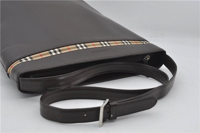 Authentic BURBERRY Leather Nova Check Canvas Shoulder Cross Body Bag Brown 9520E