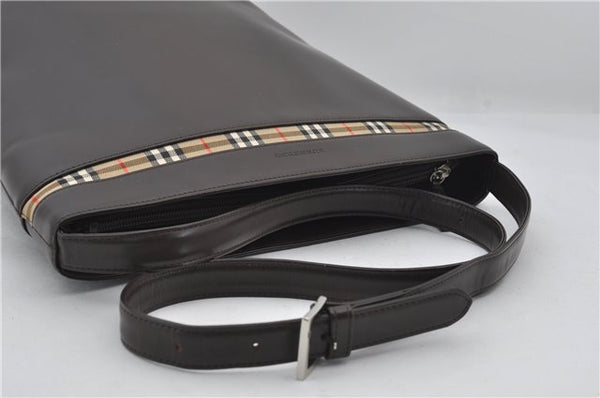 Authentic BURBERRY Leather Nova Check Canvas Shoulder Cross Body Bag Brown 9520E