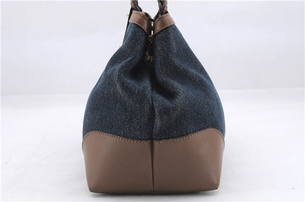 Authentic GUCCI Craft Shoulder Tote Bag Denim Leather 348715 Blue Brown 9522D