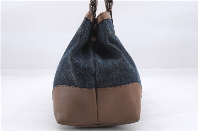 Authentic GUCCI Craft Shoulder Tote Bag Denim Leather 348715 Blue Brown 9522D