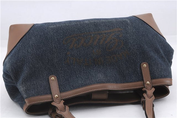 Authentic GUCCI Craft Shoulder Tote Bag Denim Leather 348715 Blue Brown 9522D