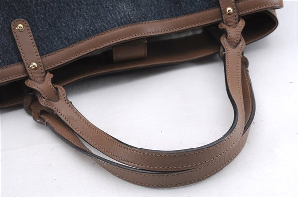 Authentic GUCCI Craft Shoulder Tote Bag Denim Leather 348715 Blue Brown 9522D
