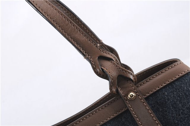 Authentic GUCCI Craft Shoulder Tote Bag Denim Leather 348715 Blue Brown 9522D