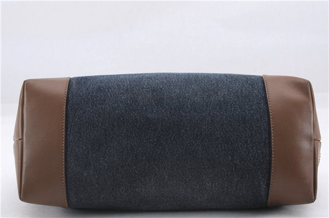 Authentic GUCCI Craft Shoulder Tote Bag Denim Leather 348715 Blue Brown 9522D