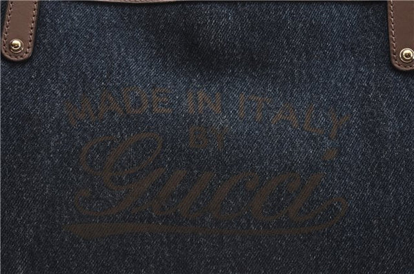 Authentic GUCCI Craft Shoulder Tote Bag Denim Leather 348715 Blue Brown 9522D