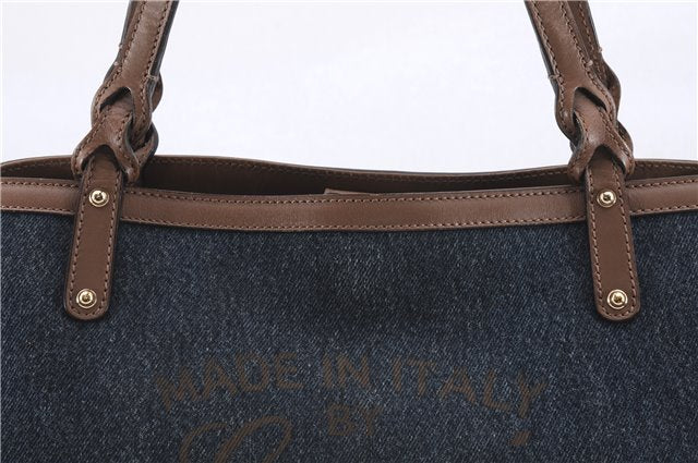 Authentic GUCCI Craft Shoulder Tote Bag Denim Leather 348715 Blue Brown 9522D