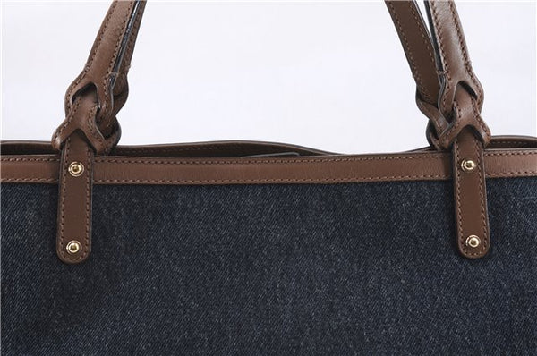 Authentic GUCCI Craft Shoulder Tote Bag Denim Leather 348715 Blue Brown 9522D
