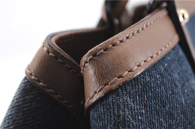 Authentic GUCCI Craft Shoulder Tote Bag Denim Leather 348715 Blue Brown 9522D