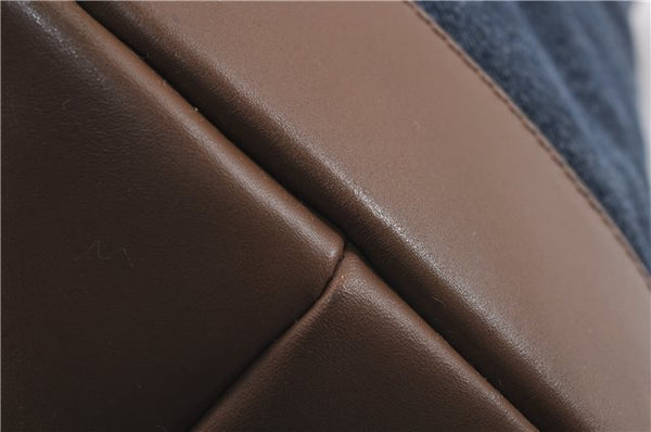 Authentic GUCCI Craft Shoulder Tote Bag Denim Leather 348715 Blue Brown 9522D