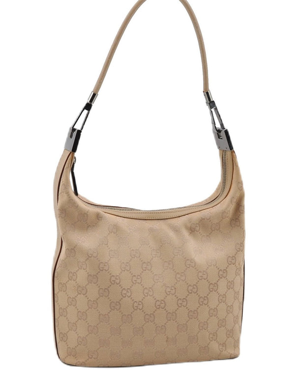 Authentic GUCCI Shoulder Hand Bag Purse GG Canvas Leather 01234 Beige 9523F